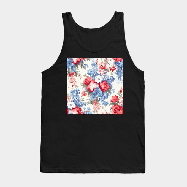 Red White and Blue Patriotic Shabby Floral Tank Top by VintageFlorals